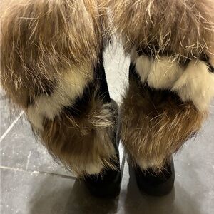 Faux Fur Trim Winter Boots - Brown